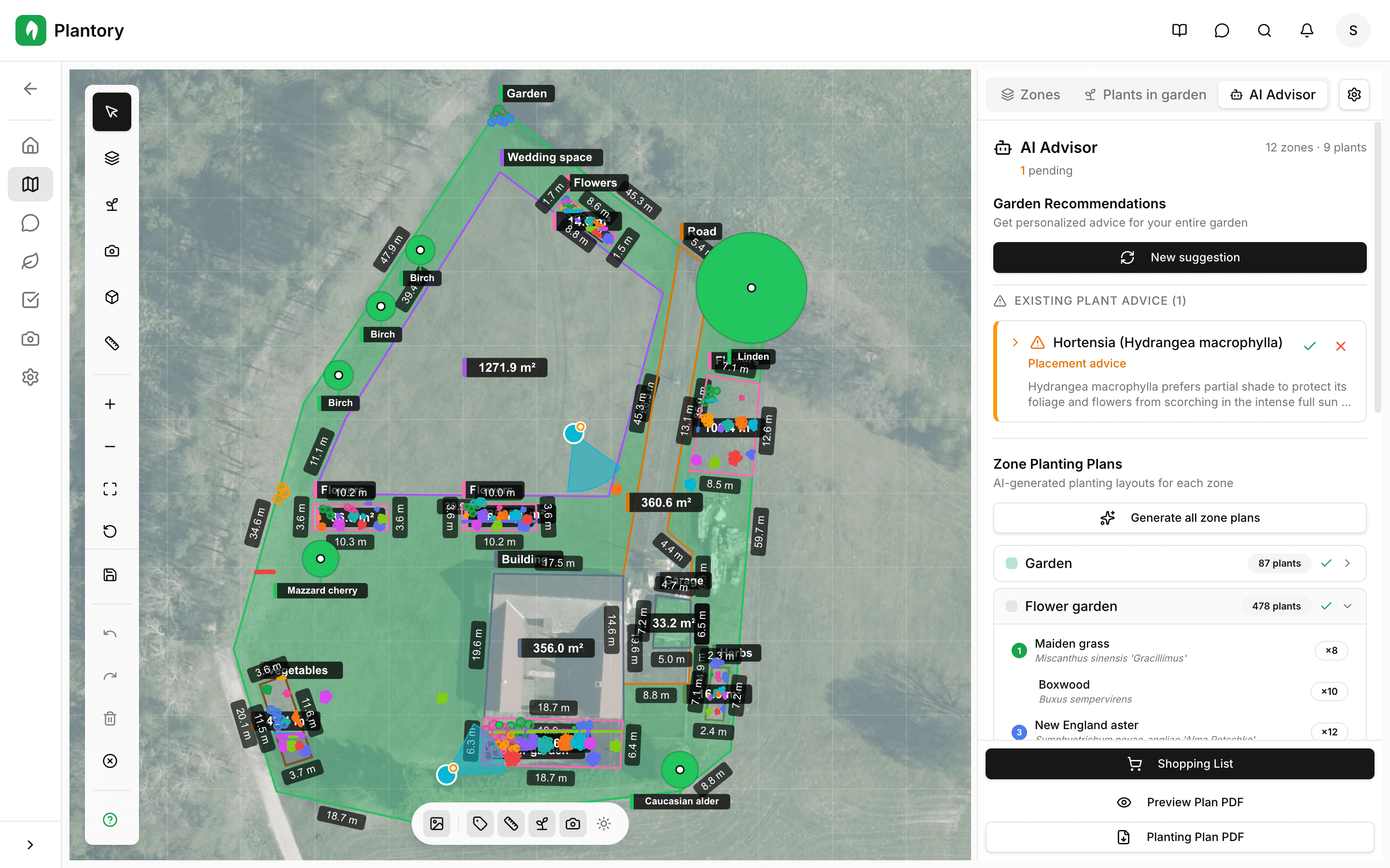 Selected zone with resize handles visible