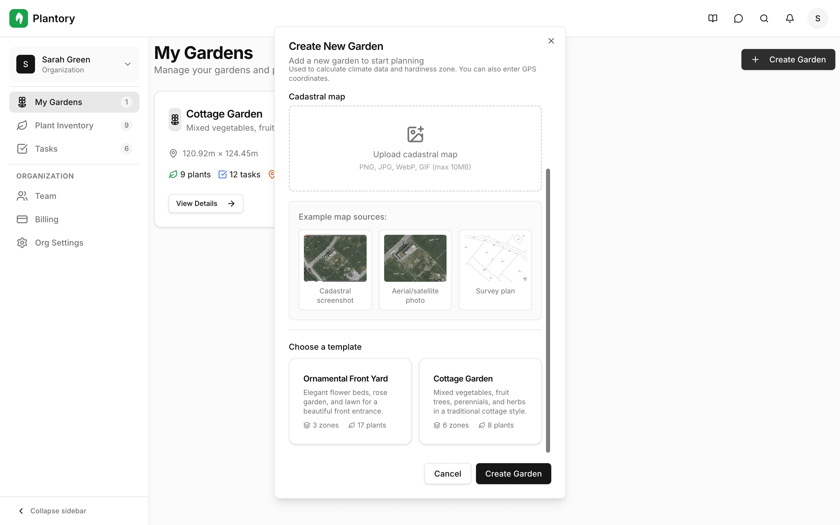 Upload dialog for garden background image