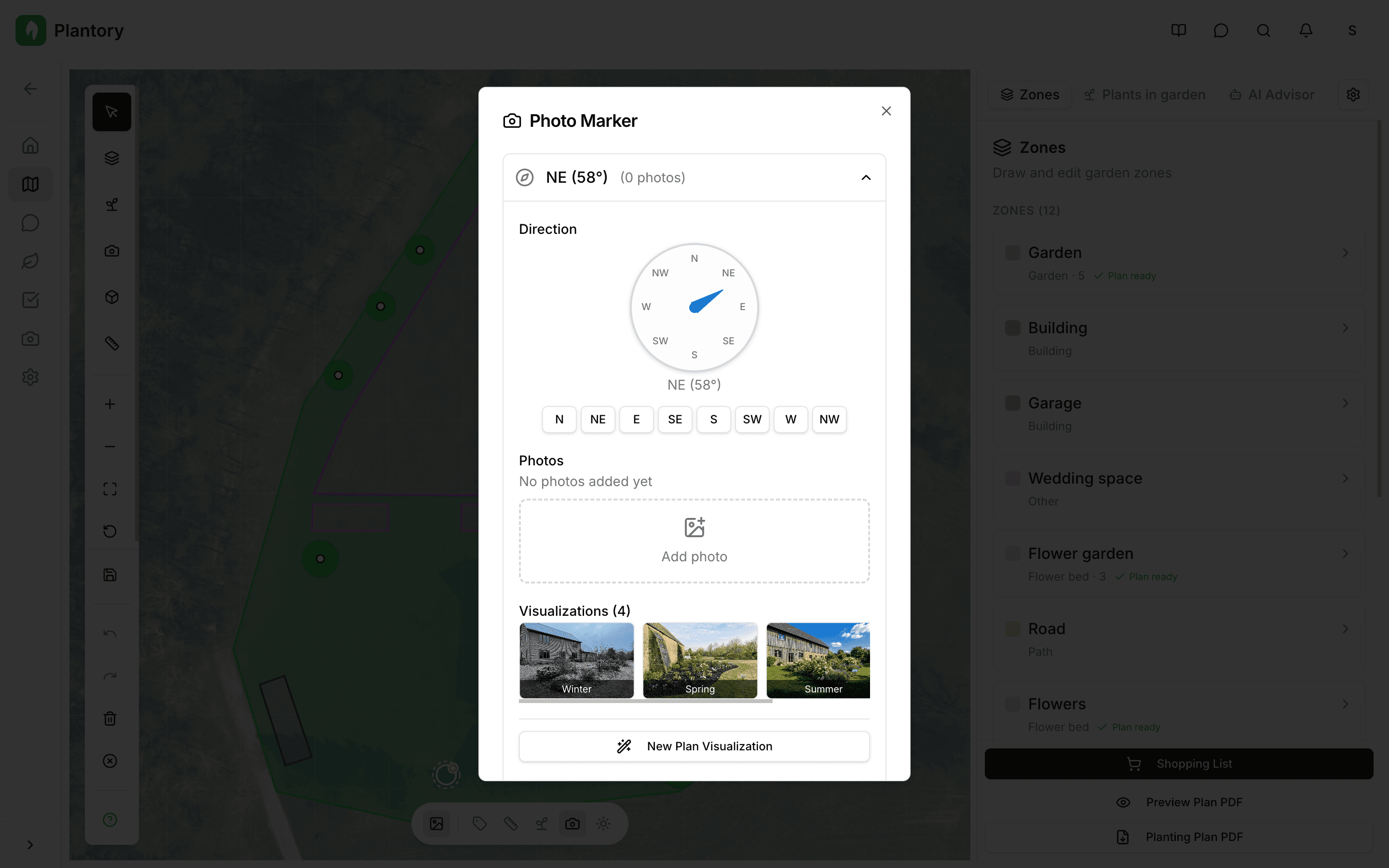 Photo marker edit modal with photos and direction