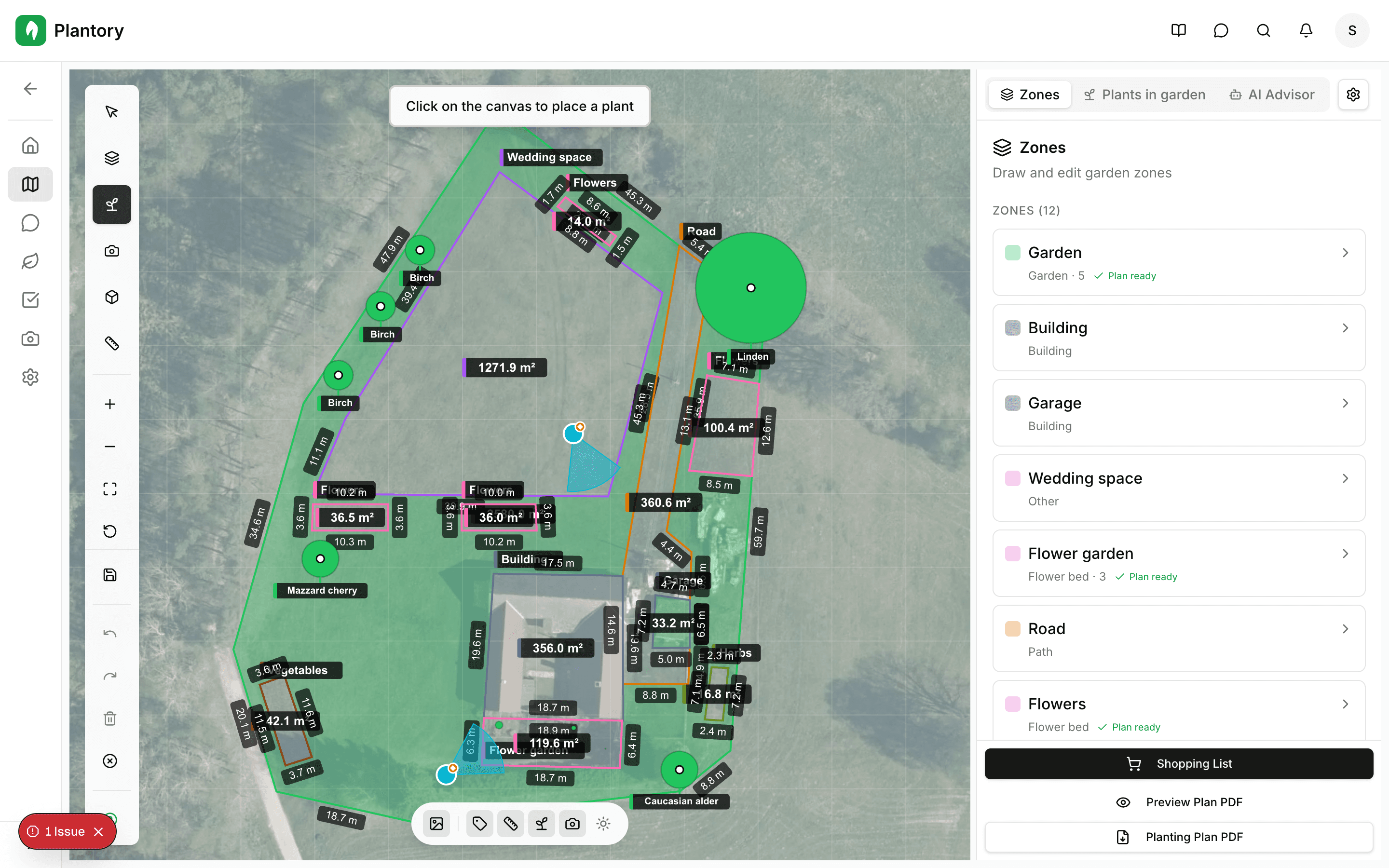 Strumento piante attivo con casella di ricerca visibile